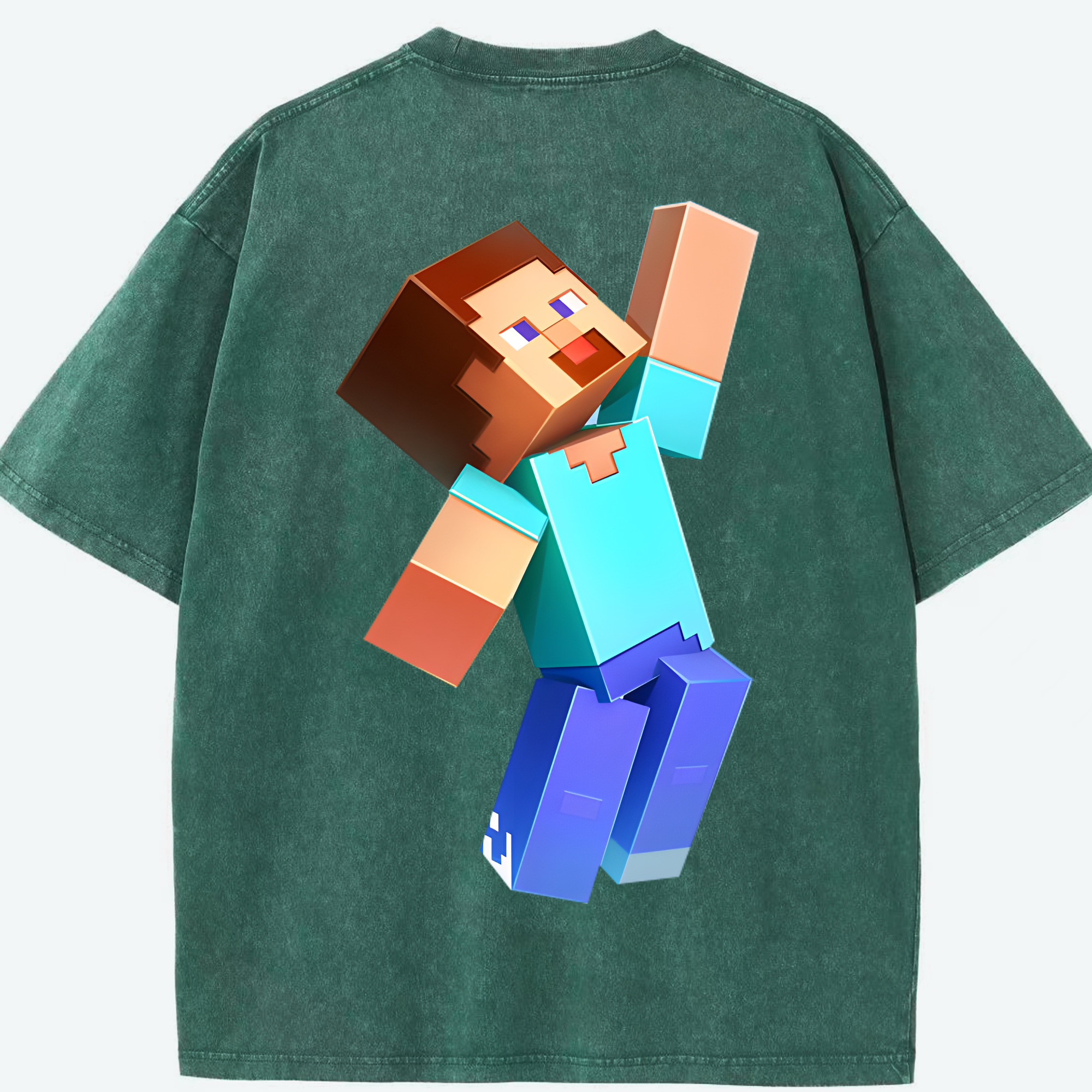（画像用） マインクラフト ブロックの世界 Minecraft MC Block world 綿100% ヴィンテージ風 半袖Tシャツ（背面プリント）
